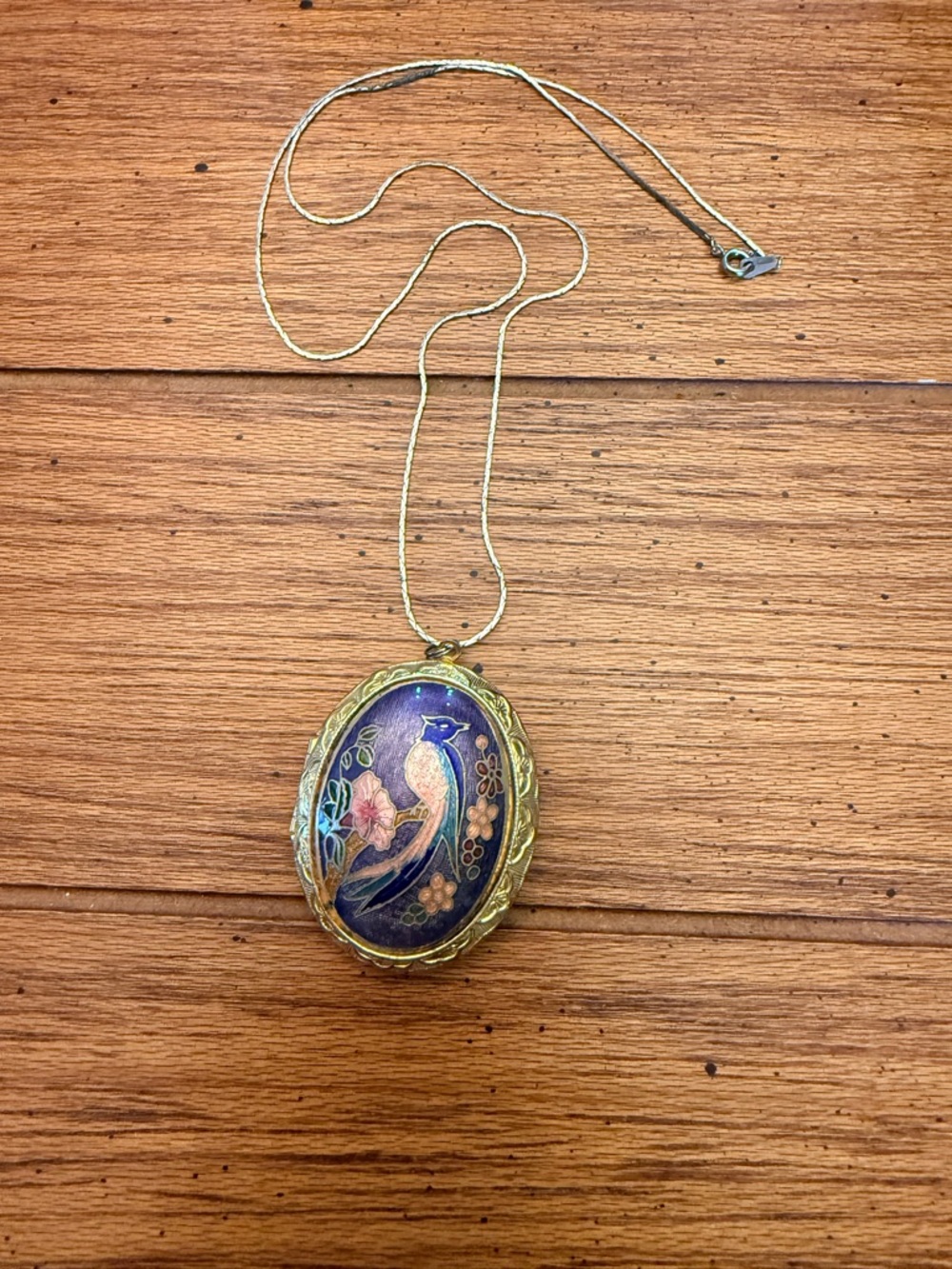 Gold-Tone Blue Enamel Bird Pendant Necklace